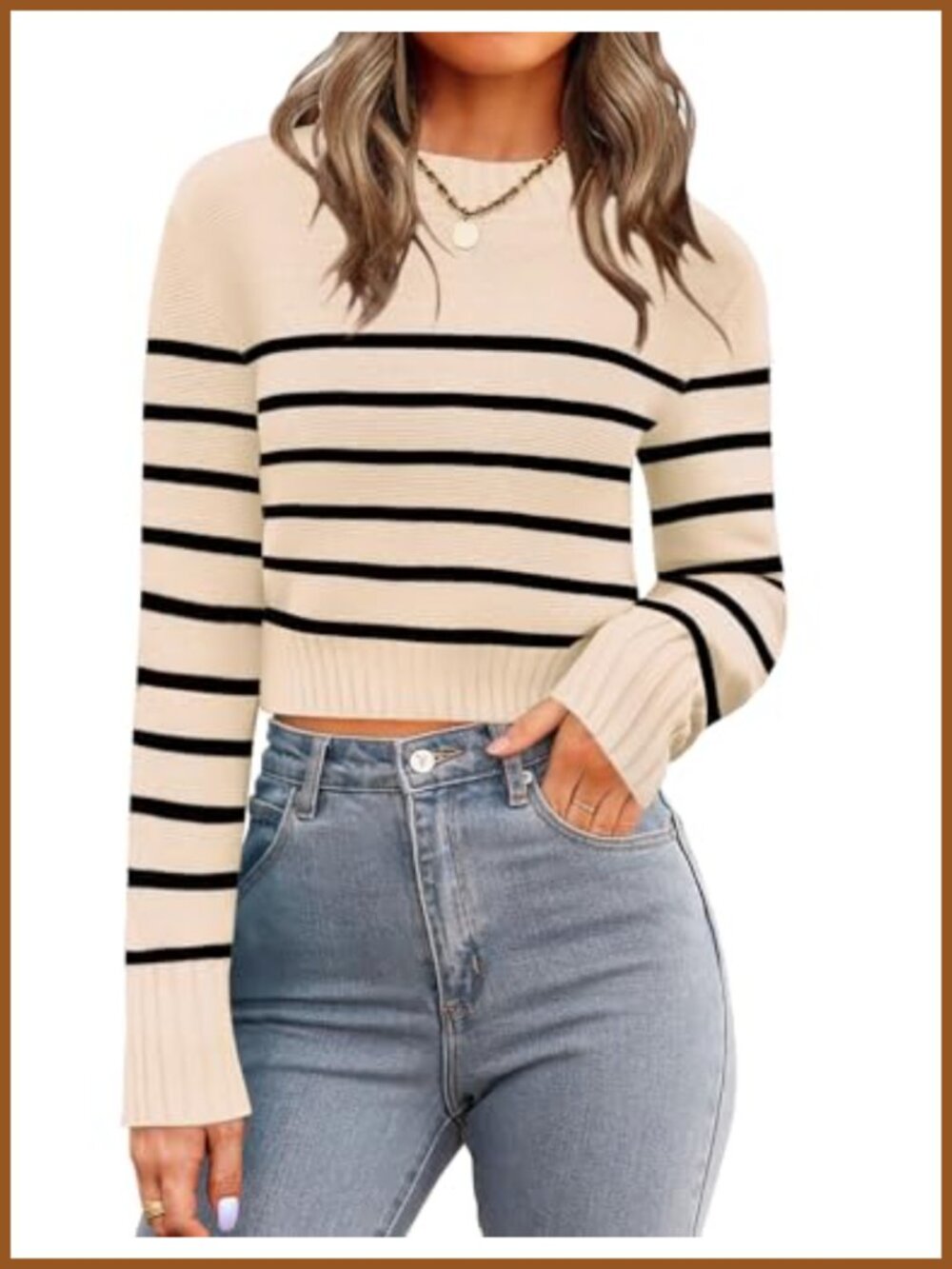 Cropped Crewneck Long Sleeve Knit Pullover Sweater